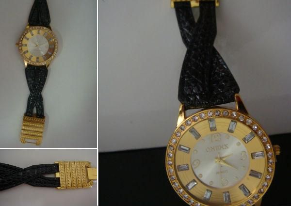 Charmoso Relógio Feminino Preto e Dourado