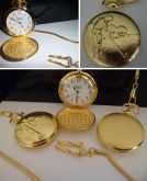 Relógios de Bolso Retrô Dourado - Gravura de Golfe